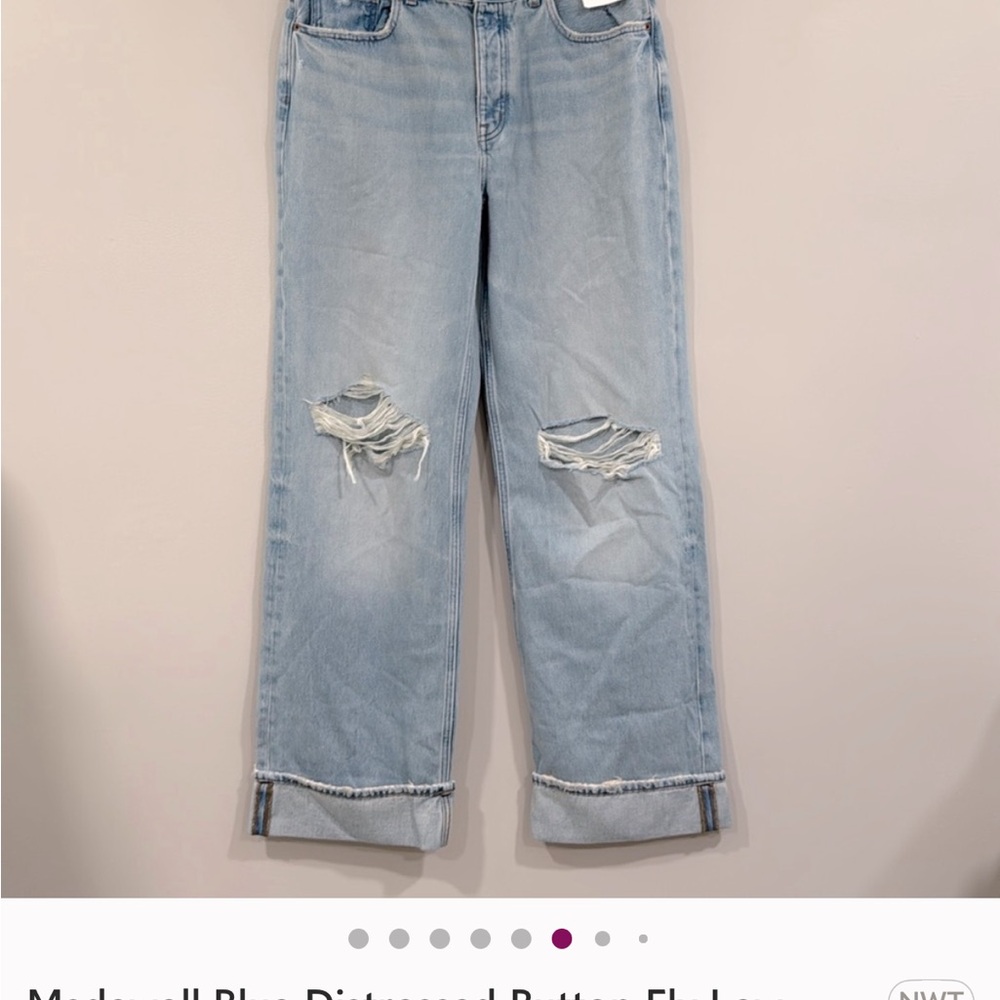 Madewell Blue Distressed Button Fly Low-Slung Baggy Jeans W29T NWT (34”x33”) - Picture 5 of 8